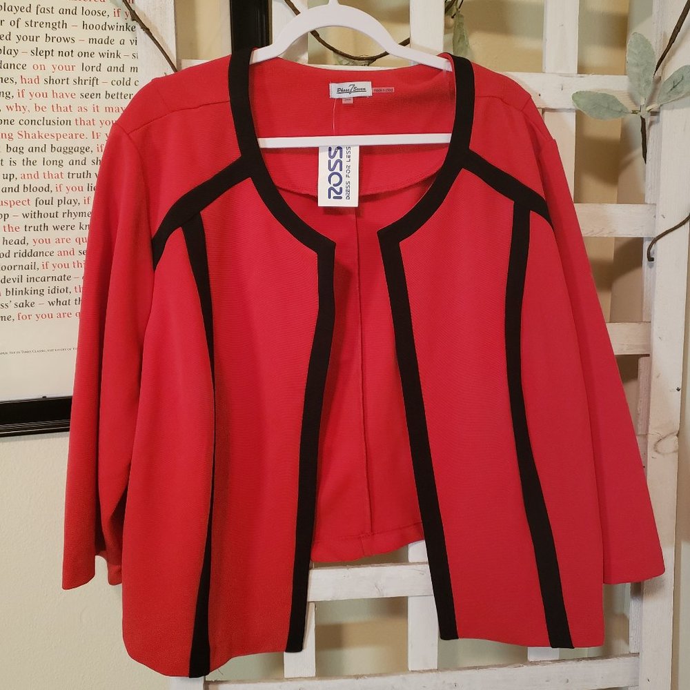NEW WITH TAGS Red with Black Piping Cropped Blazer